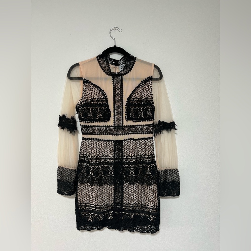 Meghan LA Black and Cream Lace Dress